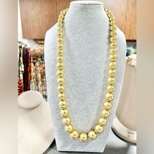 Vintage 80's 90's Marie Osmond Long Graduated Shiny Gold Plated Bead Necklace